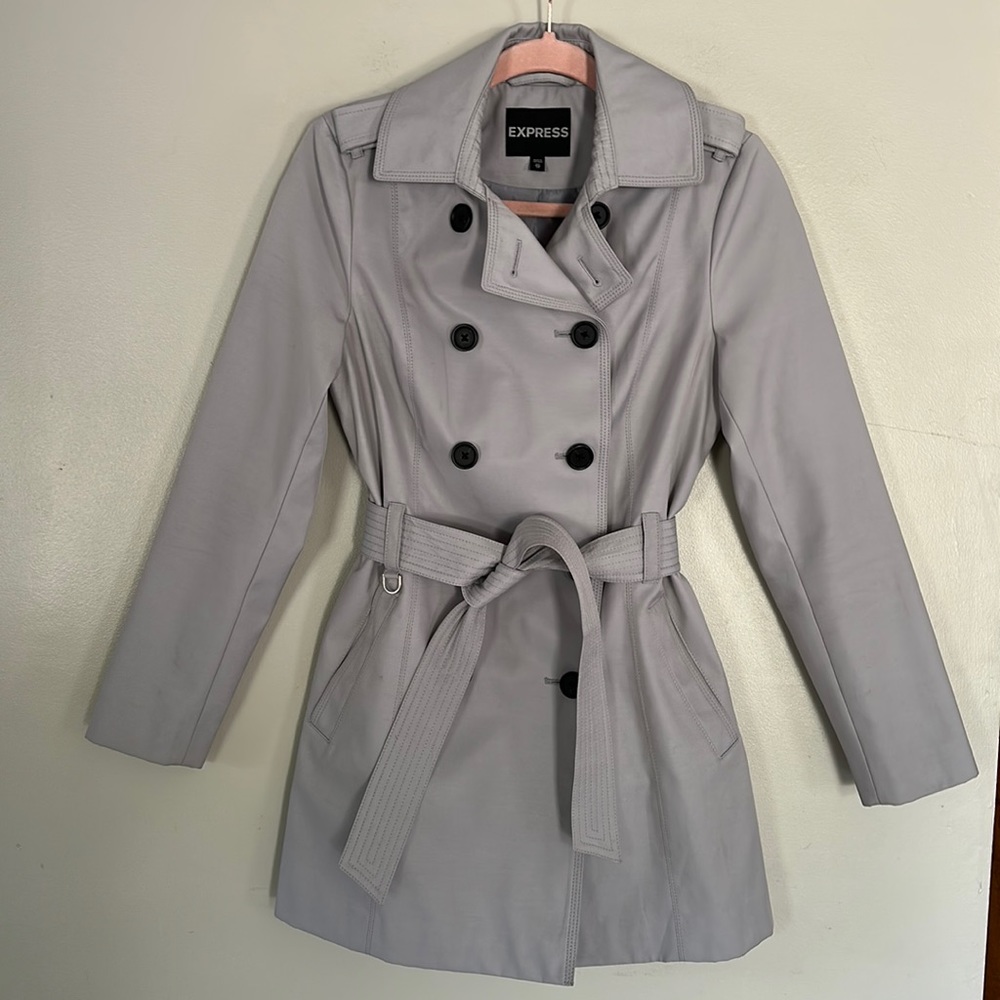 Express Double Breasted Trench Coat - Grey - XS